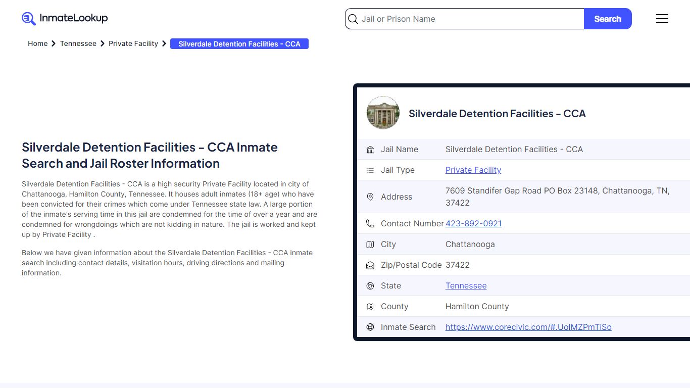 Silverdale Detention Facilities - CCA Inmate Search, Jail Roster ...
